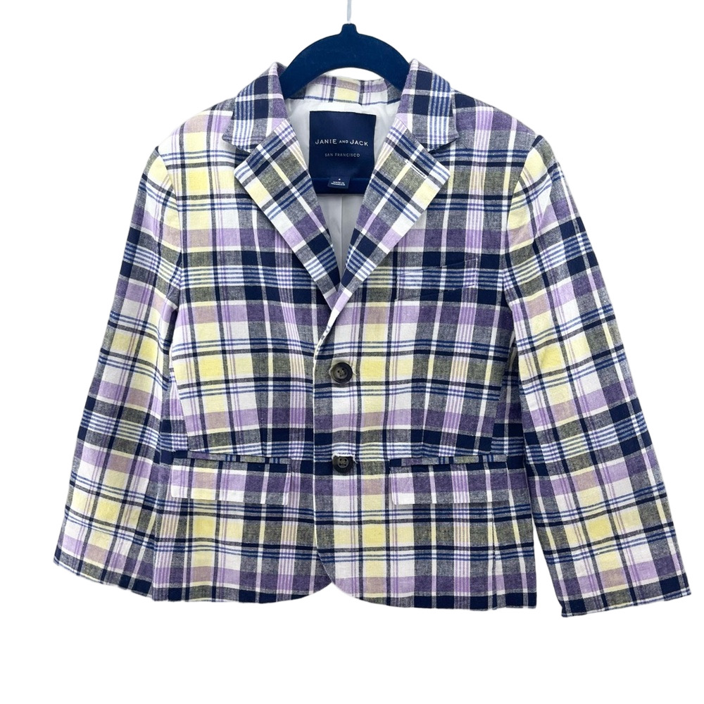 EUC Janie and Jack Purple Yellow Blue Plaid Blazer Size 4
